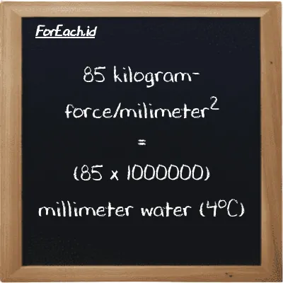 85 kilogram-force/milimeter<sup>2</sup> is equivalent to 85002000 millimeter water (4<sup>o</sup>C) (85 kgf/mm<sup>2</sup> is equivalent to 85002000 mmH2O)